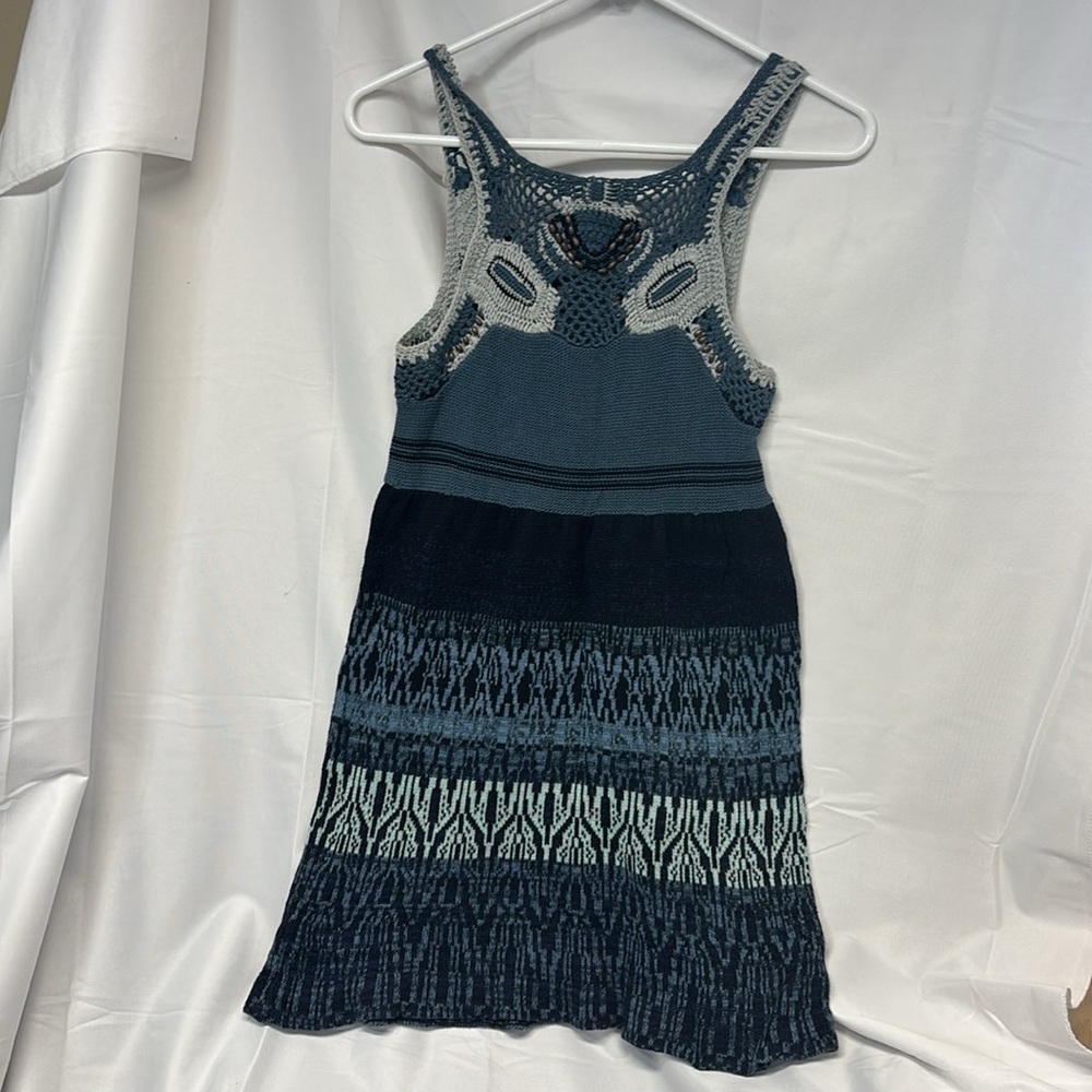 FREE PEOPLE Shades of Blue Crochet Hand Beaded Knit
Mini  skater Dress xs - Picture 6 of 12